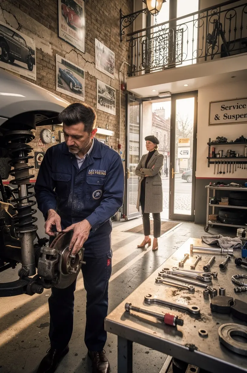 Technicien ajustant le système de suspension pneumatique pour un confort optimal